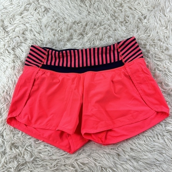 lululemon athletica Pants - Lululemon Run Times Short *4-way Stretch 4" Electric Coral / Narrow Bold Stripe